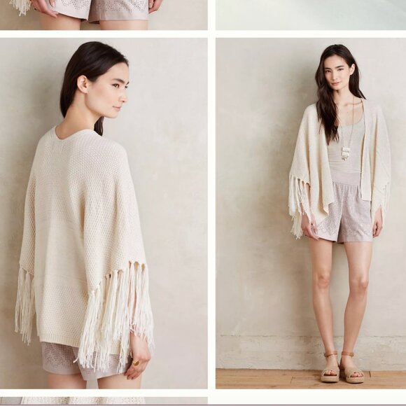 Anthropologie Sweaters - Anthropologie La Fee Verte Open Front Tassel Fringe Poncho Kimono Size XS/S Boho
